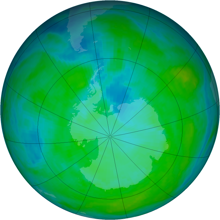 Antarctic ozone map for 28 December 1990